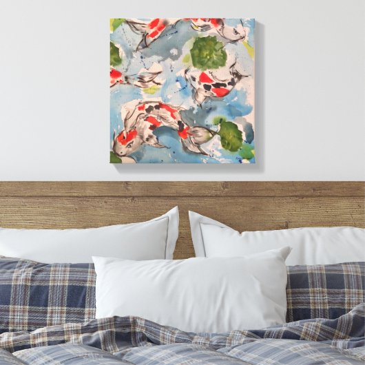 Japans Koi Waterverf Canvas 12x12 (Insitu (Slaapkamer))