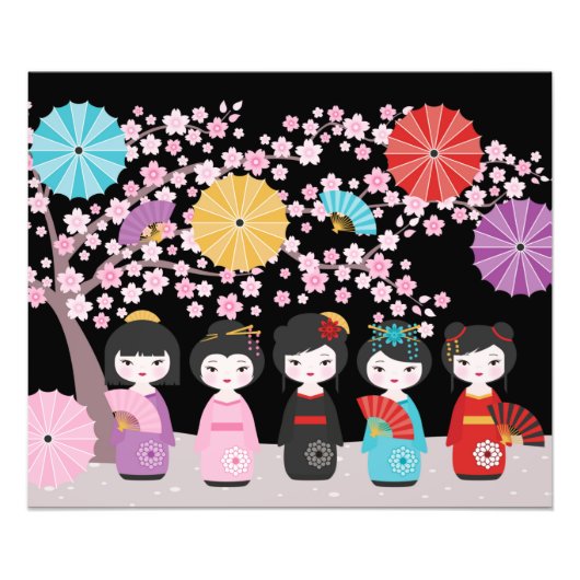 Japans Kokeshi Dolls Black Foto Afdruk (Voorkant)