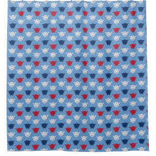 Japans konijnenblad, blauw met rood en wit douchegordijn
