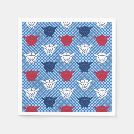 Japans konijnenblad, blauw met rood en wit servetten (Voorkant)