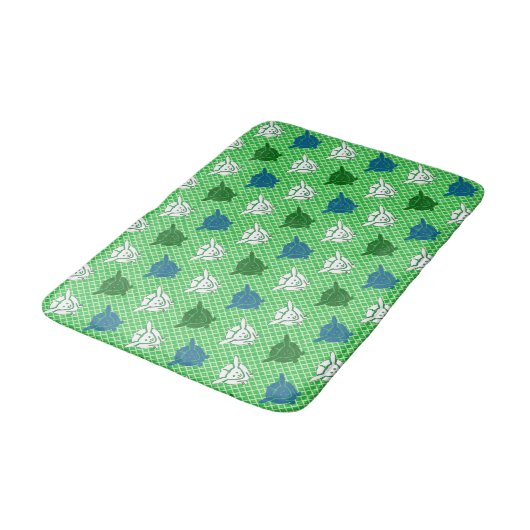 Japans konijnenblad, groen, blauw en wit badmat (Gekanteld)