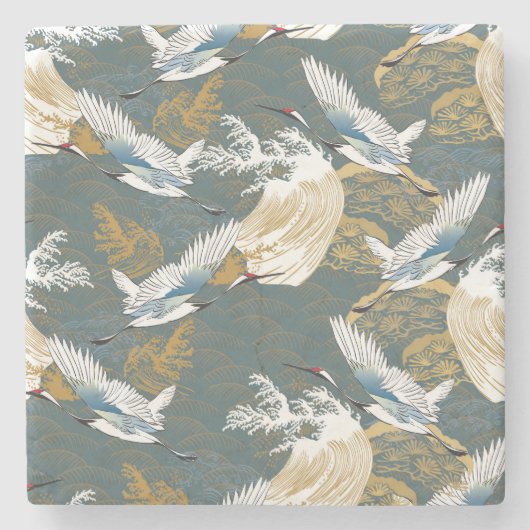 Japans  kraanvogelpatroon stenen onderzetter (Voorkant)