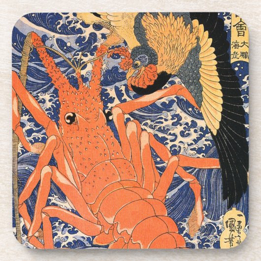 japans kreeft en vogel bier onderzetter (Voorkant)