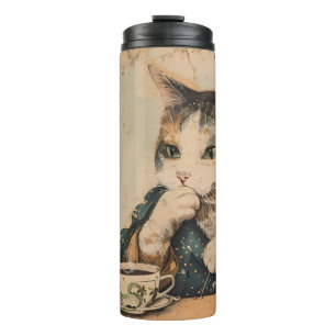 Japans kunst schattige kat met een kopje thee Thermosbeker