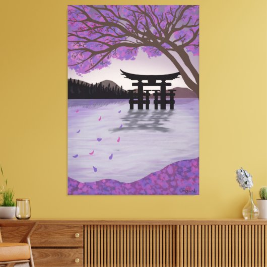 Japans kunstCherry Blossom Tree en Lake Canvas Afdruk (Insitu (Woonkamer))