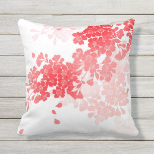 Japans kunstrood en roze bloemen buitenkussen