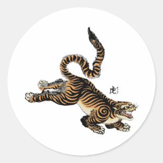  Japans Kunstwerk van Tijger met Lange Staart Ronde Sticker