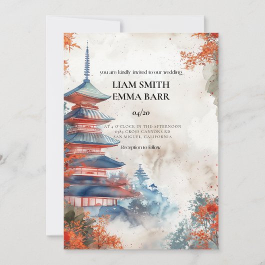 Japans landschap bruiloft uitnodiging (Voorkant)