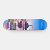 Japans landschap kersenbloesems en tempel skateboard (Horizontaal)