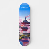 Japans landschap kersenbloesems en tempel skateboard (Voorkant)