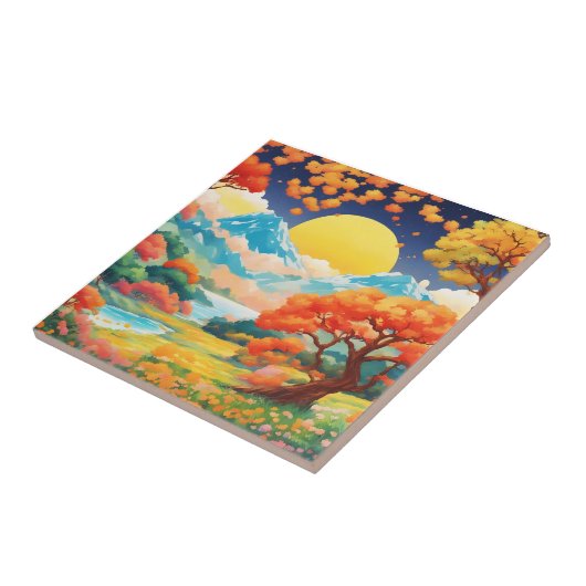 Japans landschap met bergen tegeltje (Zijkant)