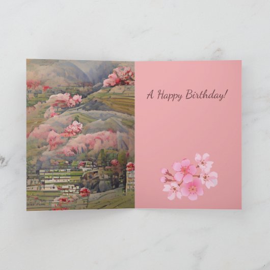 Japans landschap met roze bloemen aangepaste tekst kaart (Binnen)