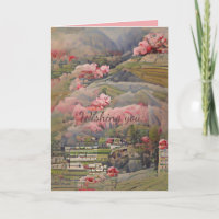 Japans landschap met roze bloemen aangepaste tekst