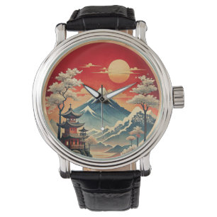 Japans Landschap Muur Klok Polshorloge Horloge