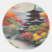 Japans landschap ronde sticker (Voorkant)
