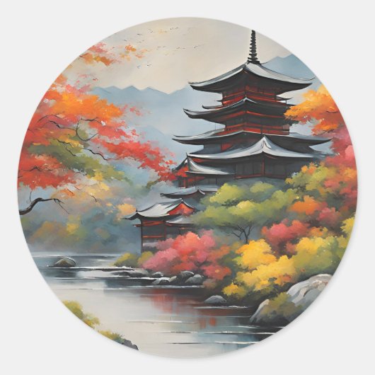 Japans landschap ronde sticker (Voorkant)