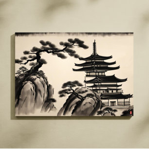 Japans Landschapsinkt Schilderen Canvas Afdruk