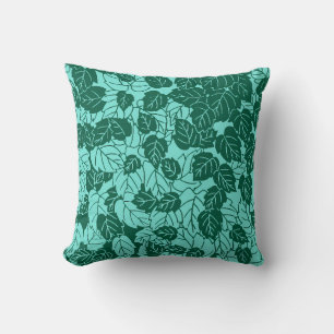 Japans Leaf Print, Turquoise en Aqua Kussen