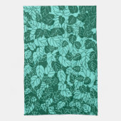 Japans Leaf Print, Turquoise en Aqua Theedoek (Verticaal)