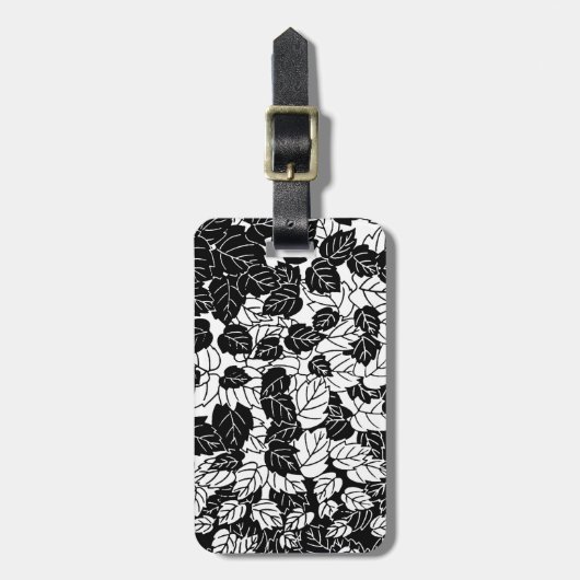 Japans Leaf Print, zwart en wit Bagagelabel (Voorkant verticaal)