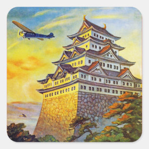 Japans luchtvervoer met Pagoda Vierkante Sticker