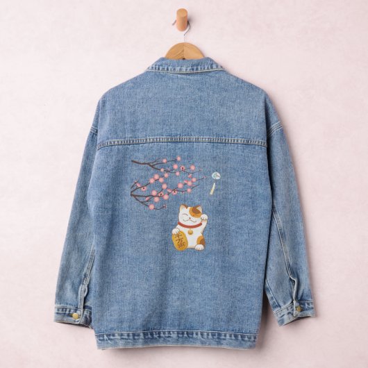 Japans Lucky Calico Cat, Maneki Neko Denim Jacket (Hangar)