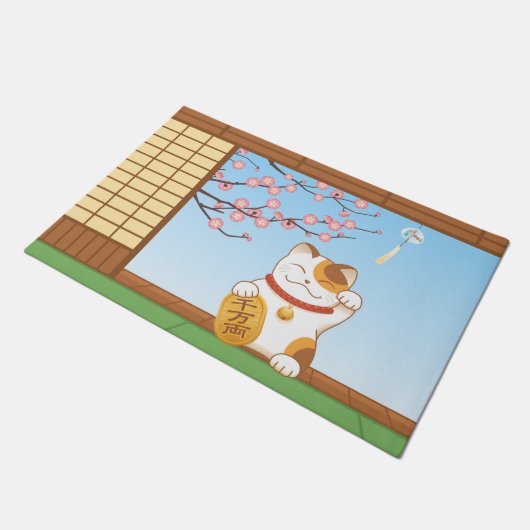 Japans Lucky Calico Cat, Maneki Neko Deurmat (Schuin)