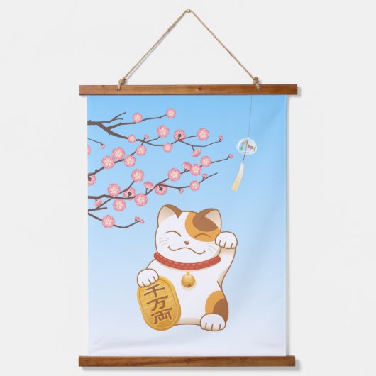 Japans Lucky Calico Cat, Maneki Neko Hangend Wandkleed (Voorkant)