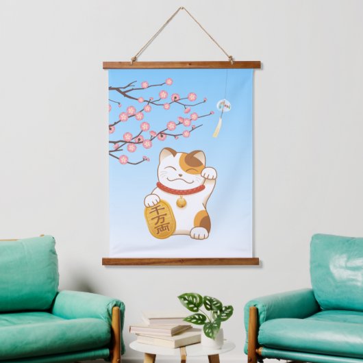 Japans Lucky Calico Cat, Maneki Neko Hangend Wandkleed (Woonkamer)