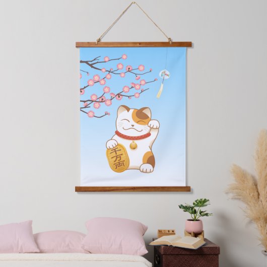 Japans Lucky Calico Cat, Maneki Neko Hangend Wandkleed (Slaapkamer)