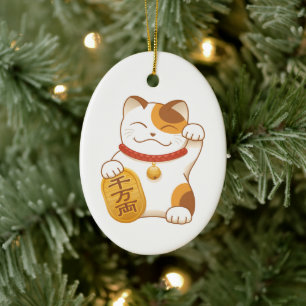Japans Lucky Calico Cat, Maneki Neko Keramisch Ornament