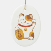 Japans Lucky Calico Cat, Maneki Neko Keramisch Ornament (Voorkant)