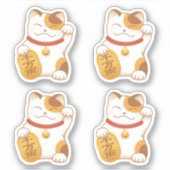 Japans Lucky Calico Cat, Maneki Neko, Set van 4 Sticker (Voorkant)