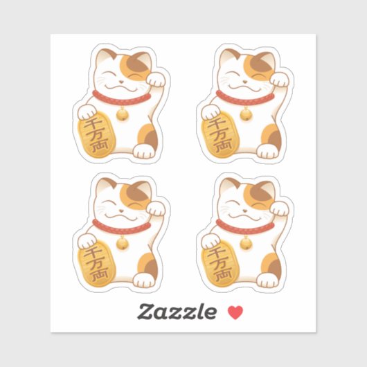 Japans Lucky Calico Cat, Maneki Neko, Set van 4 Sticker (Vel)