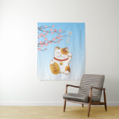 Japans Lucky Calico Cat, Maneki Neko Wandkleed (In situ)