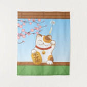 Japans Lucky Calico Cat, Maneki Neko Wandkleed (Voorkant)