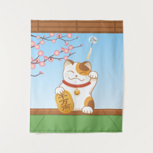Japans Lucky Calico Cat, Maneki Neko Wandkleed