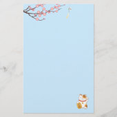 Japans Lucky Calico Kat, Maneki Neko Blauw Briefpapier (Voorkant)