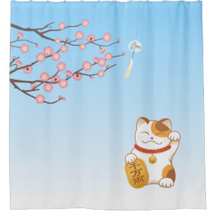 Japans Lucky Cat, Calico Maneki Neko Douchegordijn