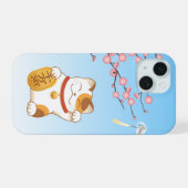 Japans Lucky Cat, Calico Maneki Neko iPhone 15 Hoesje (Achterkant horizontaal)