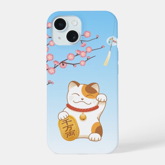 Japans Lucky Cat, Calico Maneki Neko iPhone 15 Hoesje (Achterkant)