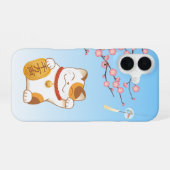 Japans Lucky Cat, Calico Maneki Neko iPhone 16 Hoesje (Achterkant horizontaal)