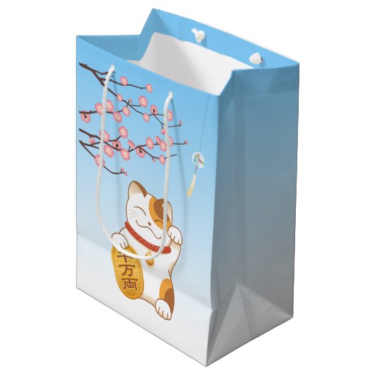 Japans Lucky Cat, Calico Maneki Neko Medium Cadeauzakje (Voorkant Gekanteld)