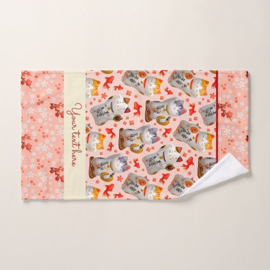 Japans Lucky Cat Kimono Peach Roze Koi Carp Bad Handdoek (Handdoek)