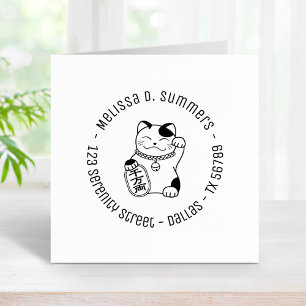 Japans Lucky Cat, Maneki Neko Round Address 4 Rubberstempel