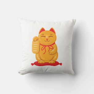 Japans Maneki Neko Gold Cat, symbool voor rijkdom Kussen