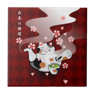 Japans Maneki Neko Sakura Cat Teapot Rest Tegeltje