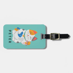 Japans Maneki Neko White Cat, gelukssymbool Bagagelabel
