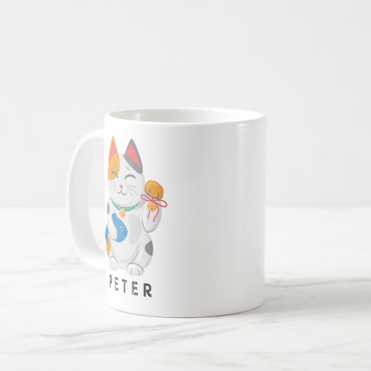 Japans Maneki Neko White Cat, gelukssymbool Koffiemok (Voorkant links)