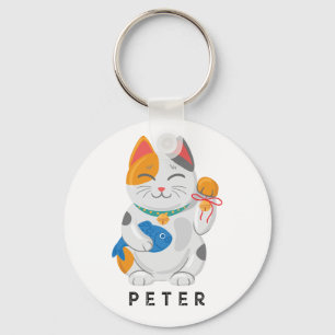 Japans Maneki Neko White Cat, gelukssymbool Sleutelhanger